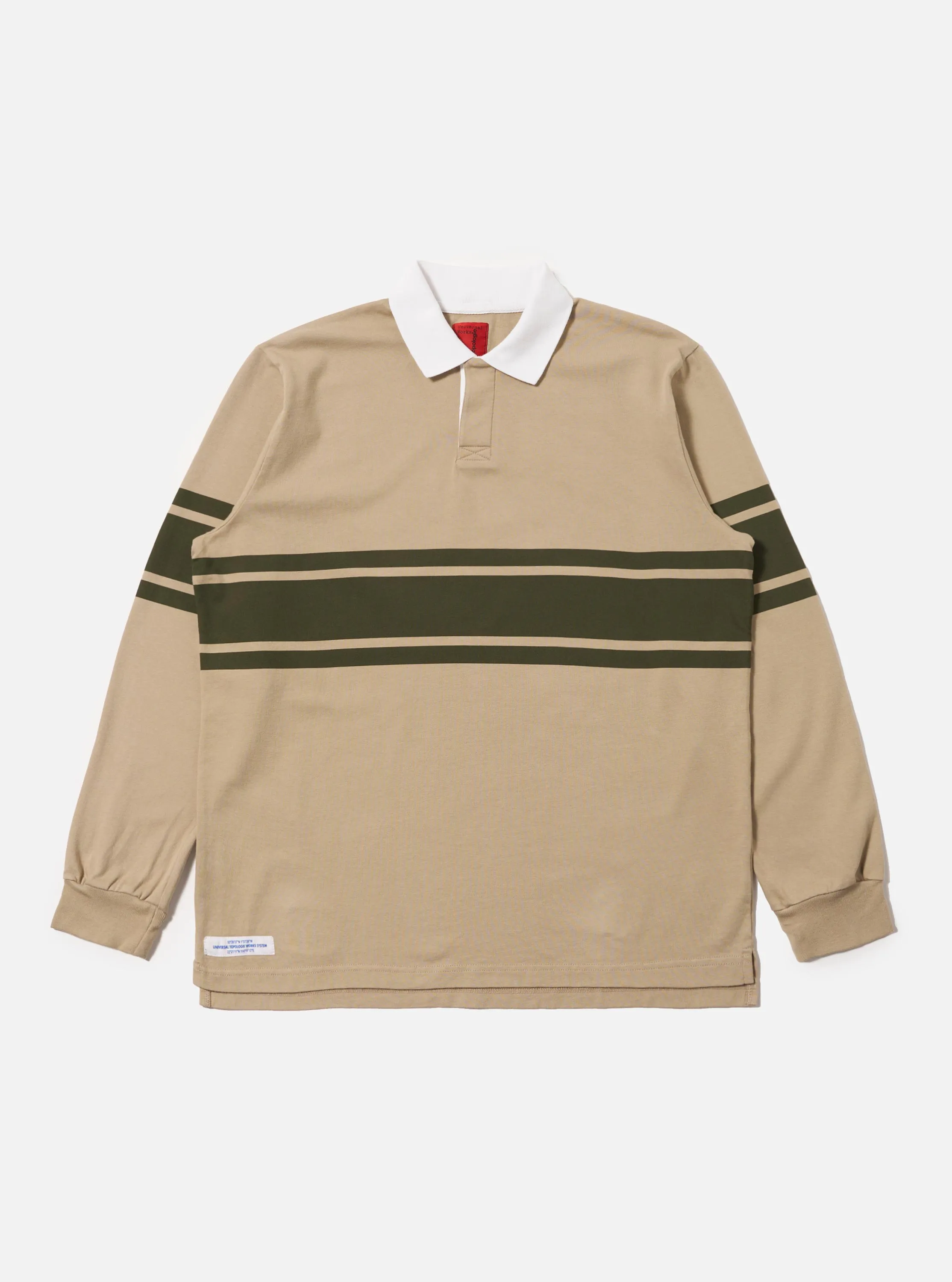 Topologie x Universal Works Sand/Olive MW Organic Cotton Rugby Shirt sold by Universal Works
