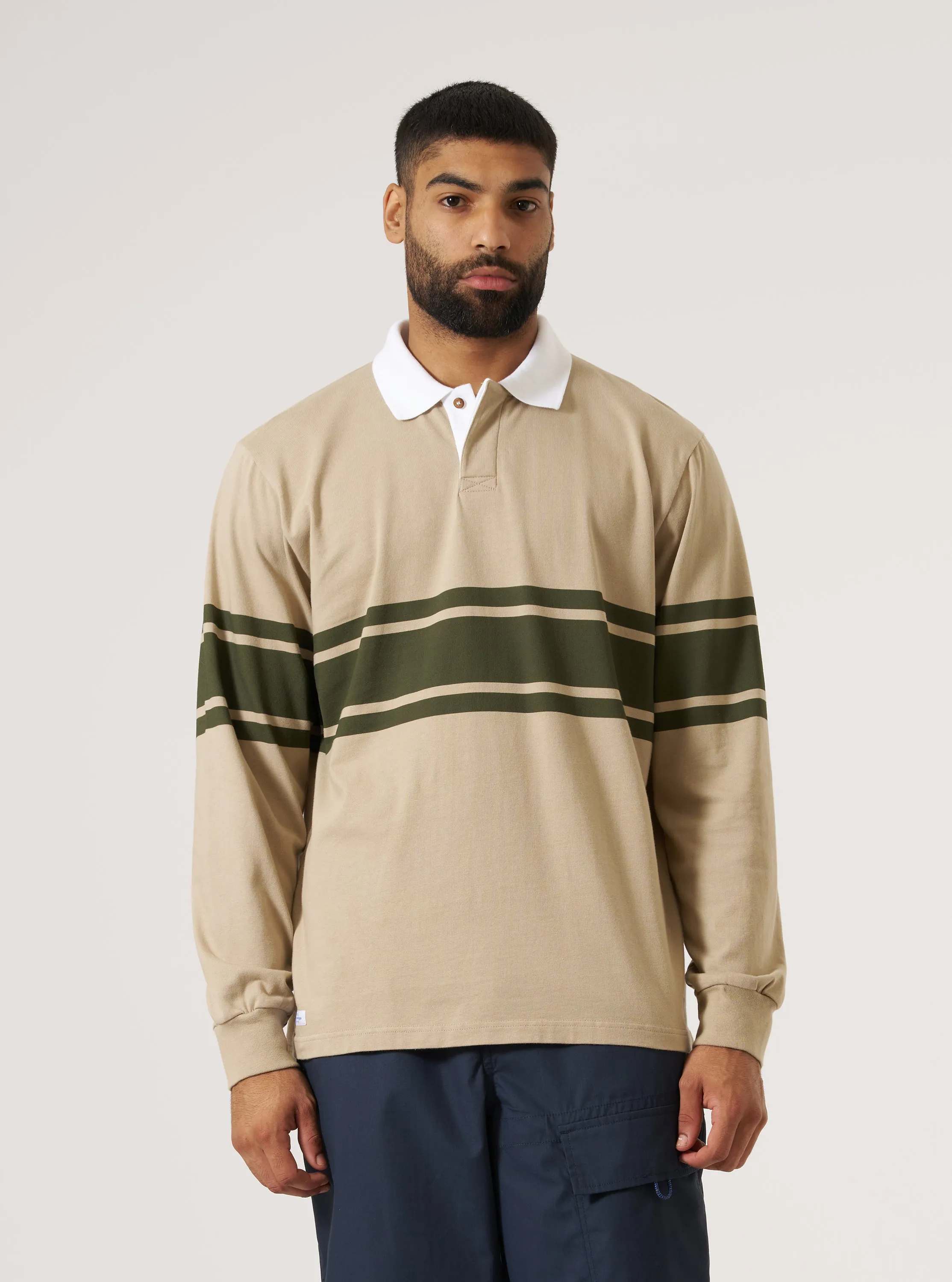 Topologie x Universal Works Sand/Olive MW Organic Cotton Rugby Shirt sold by Universal Works product image thumbnail 2