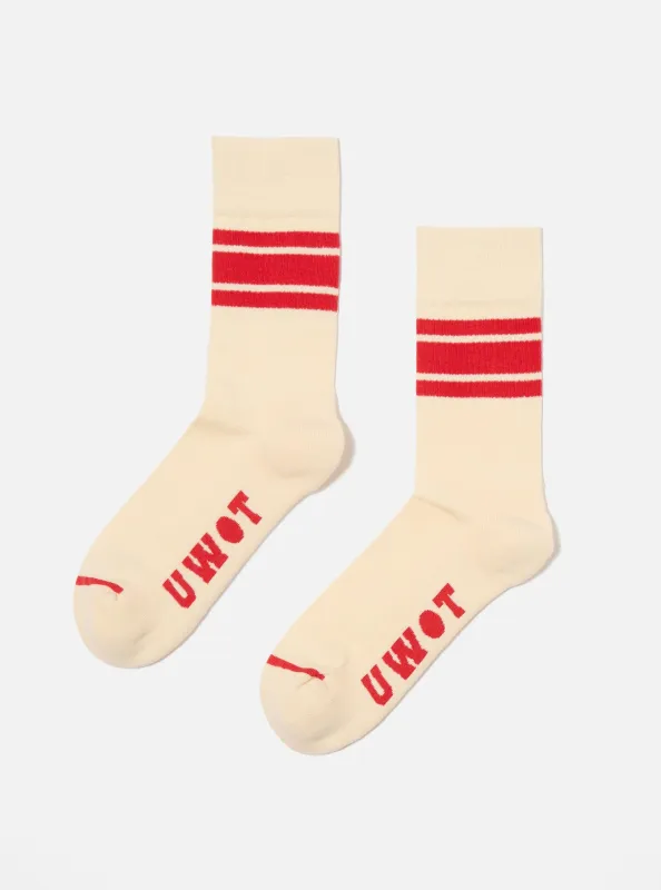 Topologie x Universal Works Ecru/Red Cotton Rib Sport Sock sold by Universal Works