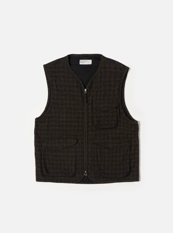 Brown Cedar Check Parachute Liner Gilet sold by Universal Works