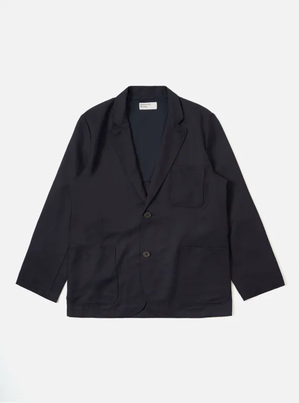 Navy Travel Suiting Two Button Jacket sold by Universal Works