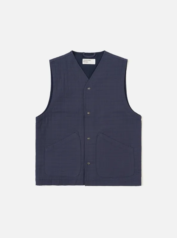 Navy Rahim Cotton Weekend Gilet sold by Universal Works
