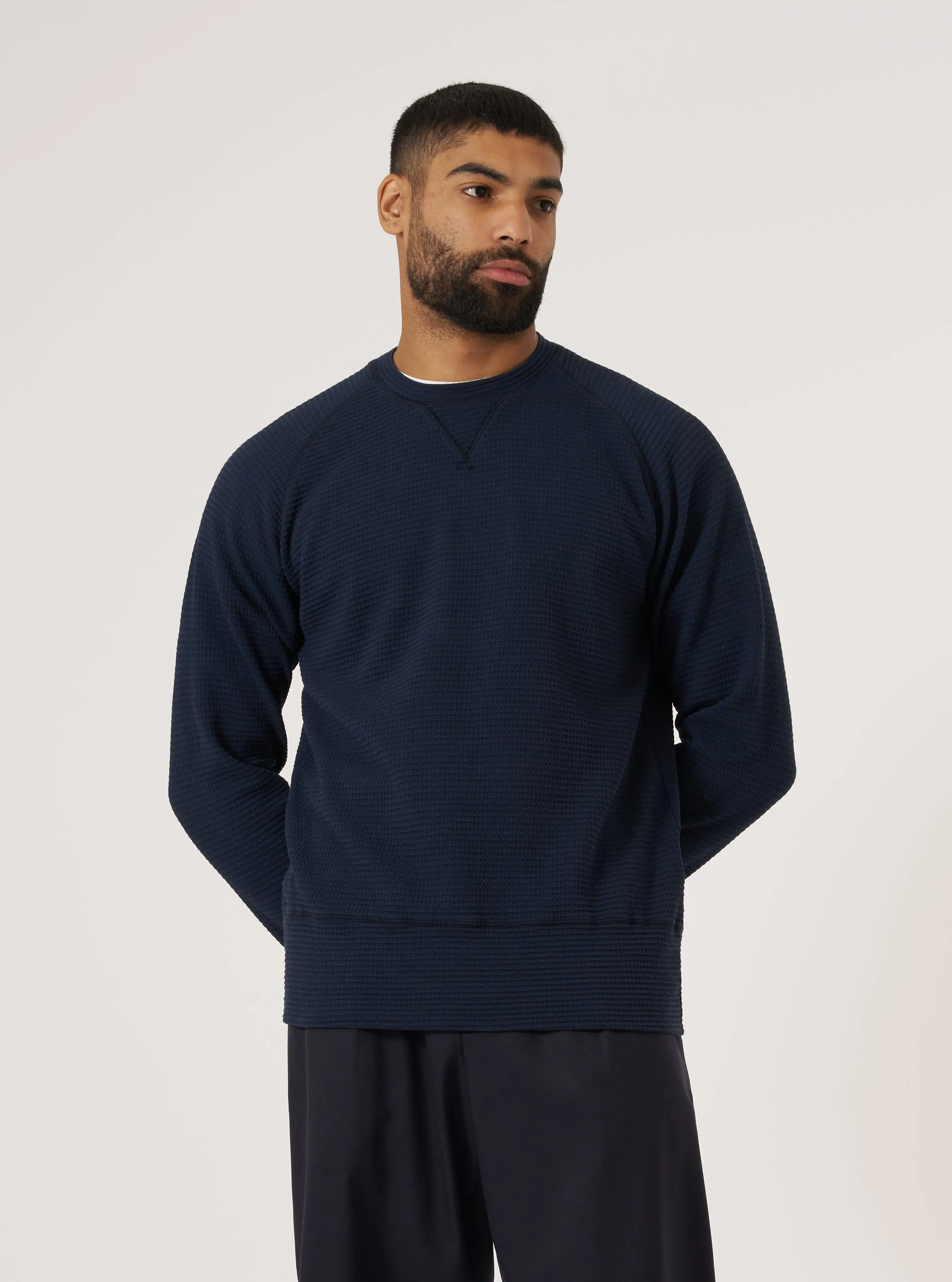 Navy Fantasy Interlock Mr K Crew Sweatshirt sold by Universal Works product image thumbnail 2