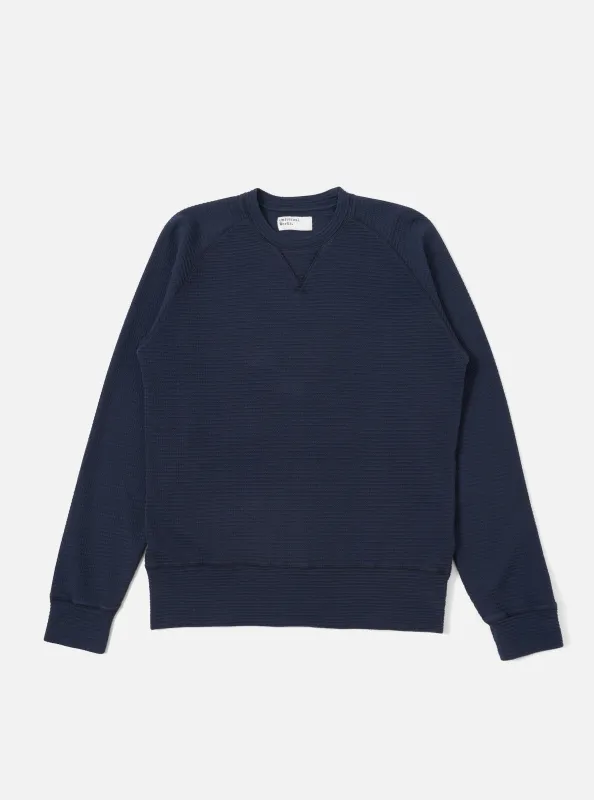 Navy Fantasy Interlock Mr K Crew Sweatshirt sold by Universal Works