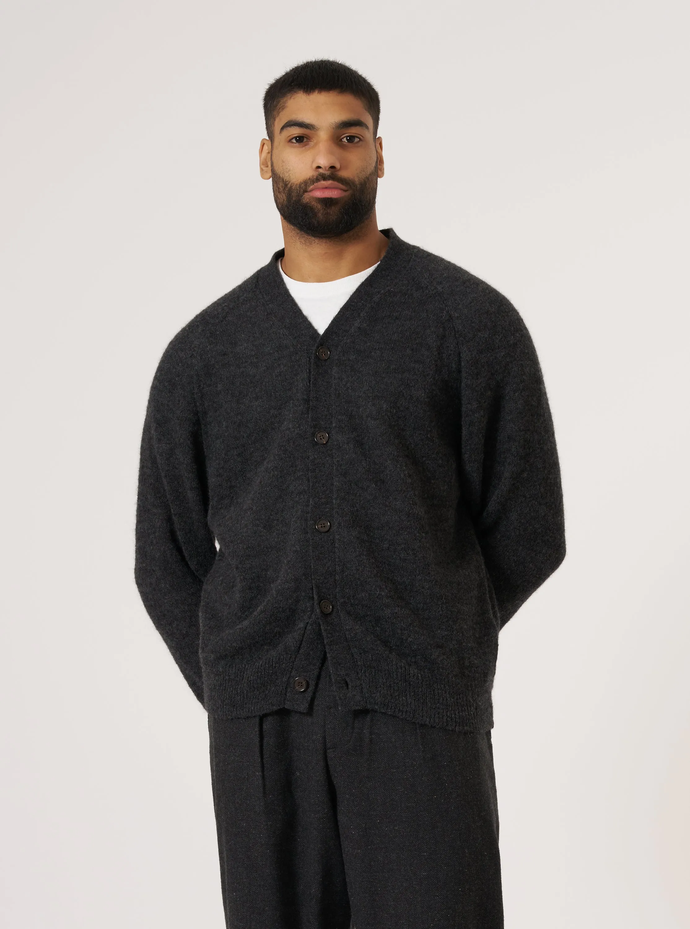 Charcoal Alpaca Knit David Cardigan sold by Universal Works product image thumbnail 2