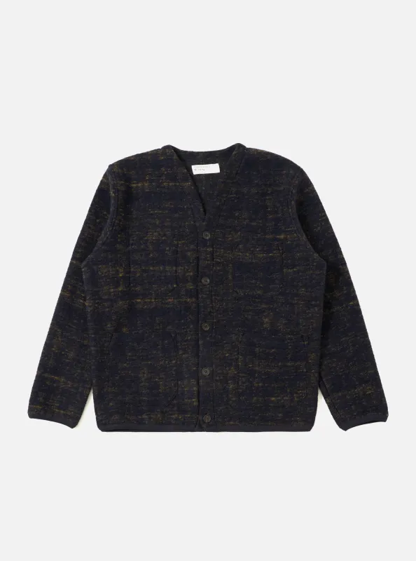 Navy Marble Fleece Cardigan sold by Universal Works