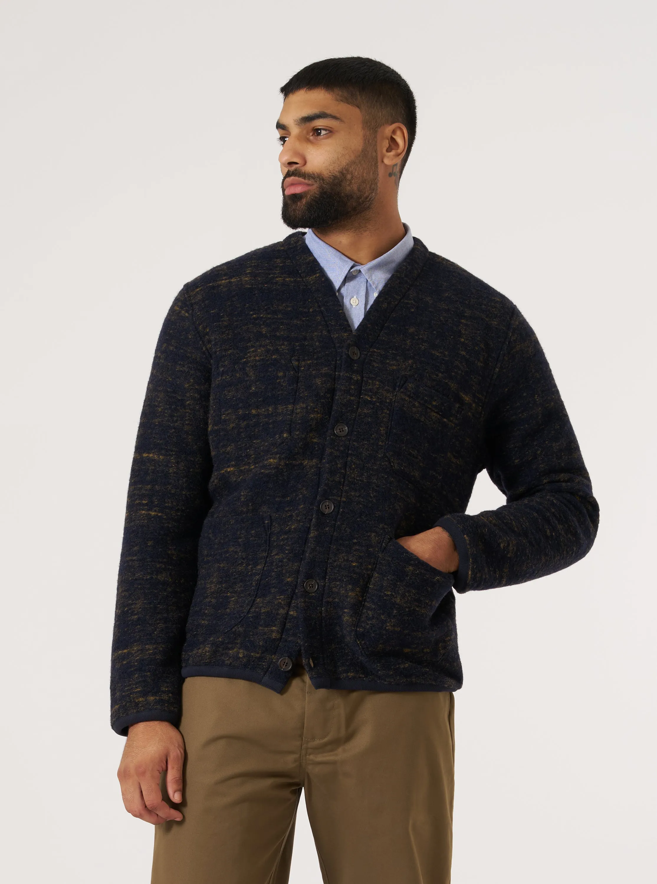 Navy Marble Fleece Cardigan sold by Universal Works product image thumbnail 2