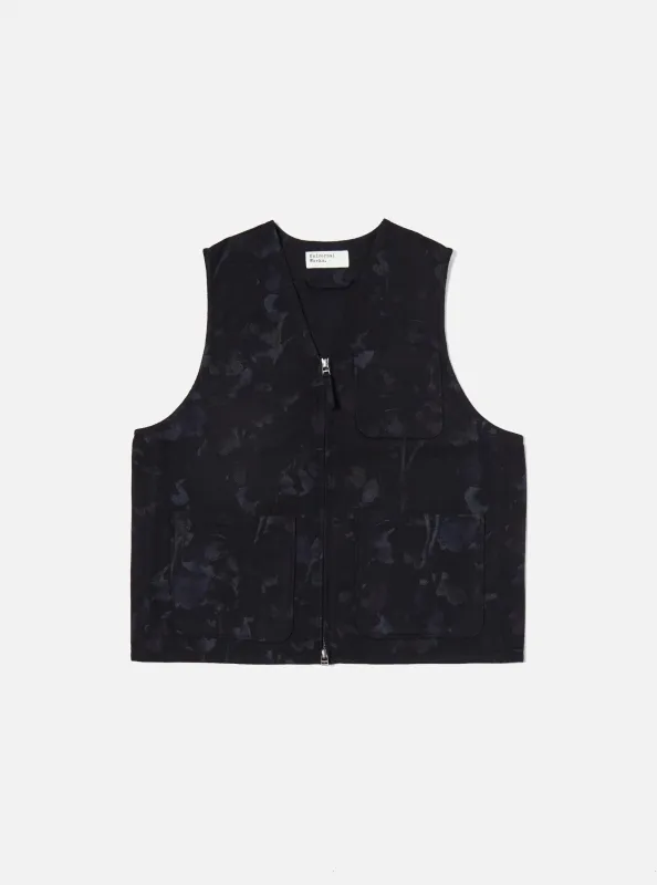 Navy Flower Print Flannel Operators Gilet sold by Universal Works