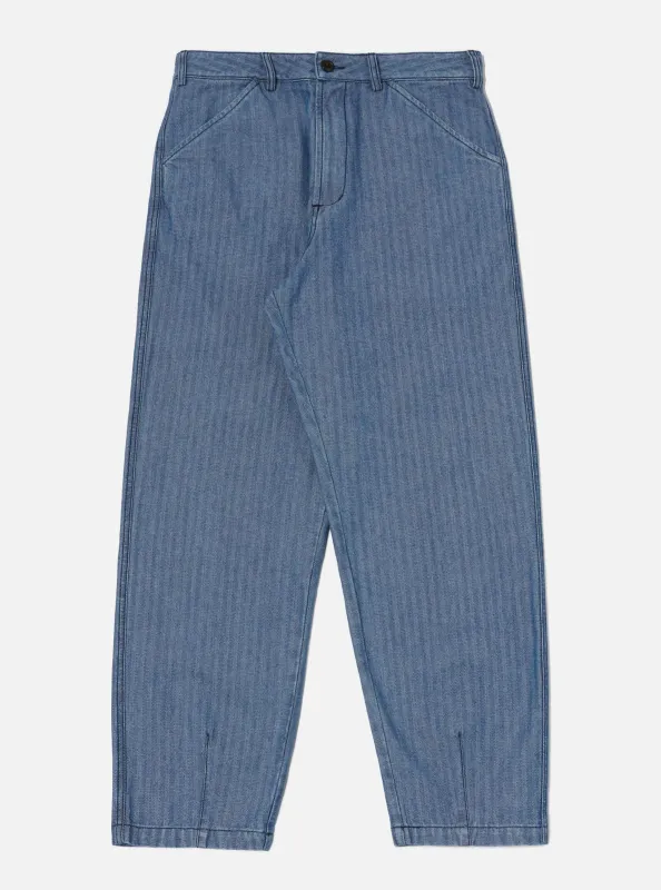 Indigo Denim Herringbone Utility Pant sold by Universal Works
