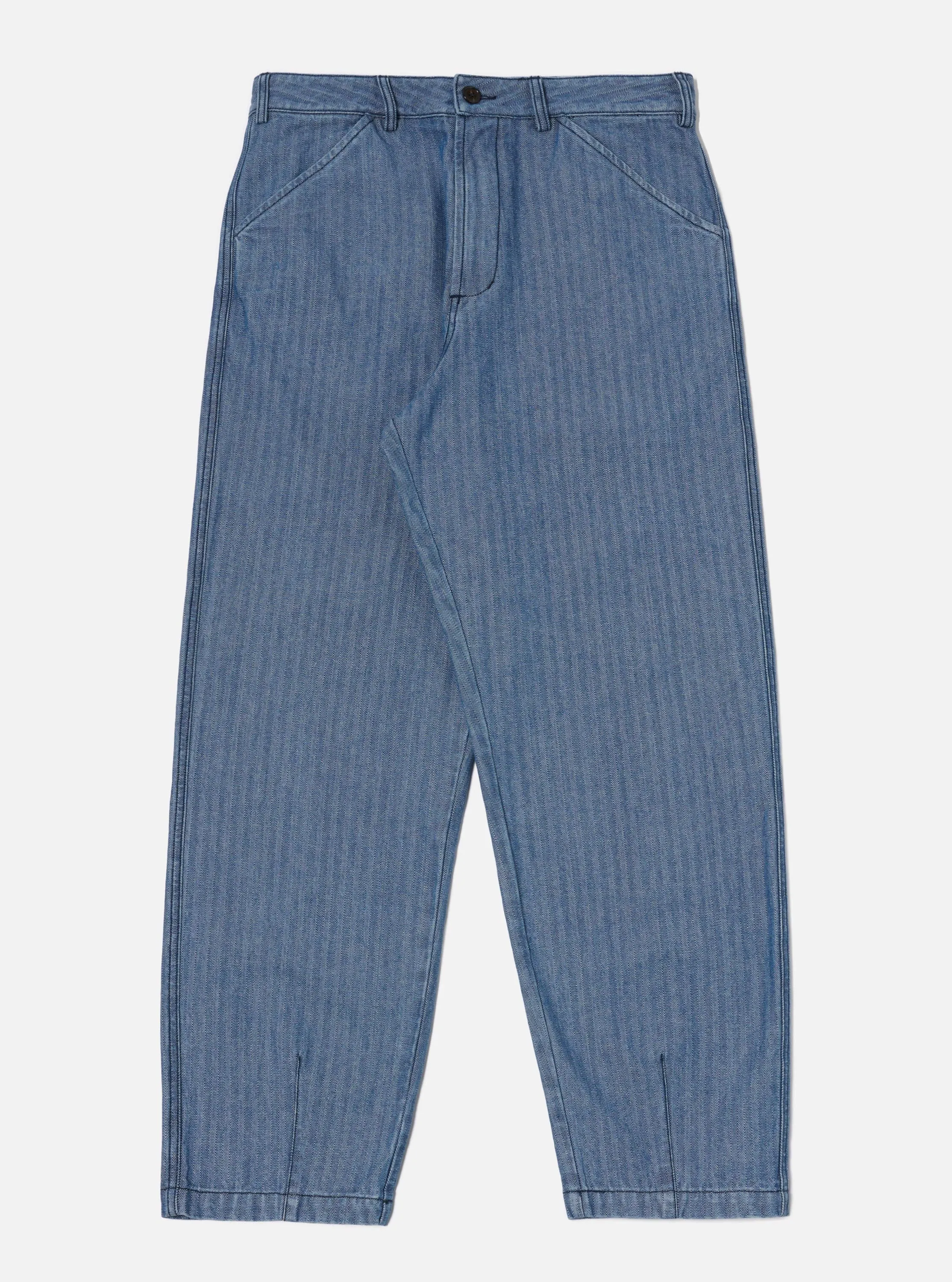 Indigo Denim Herringbone Utility Pant sold by Universal Works