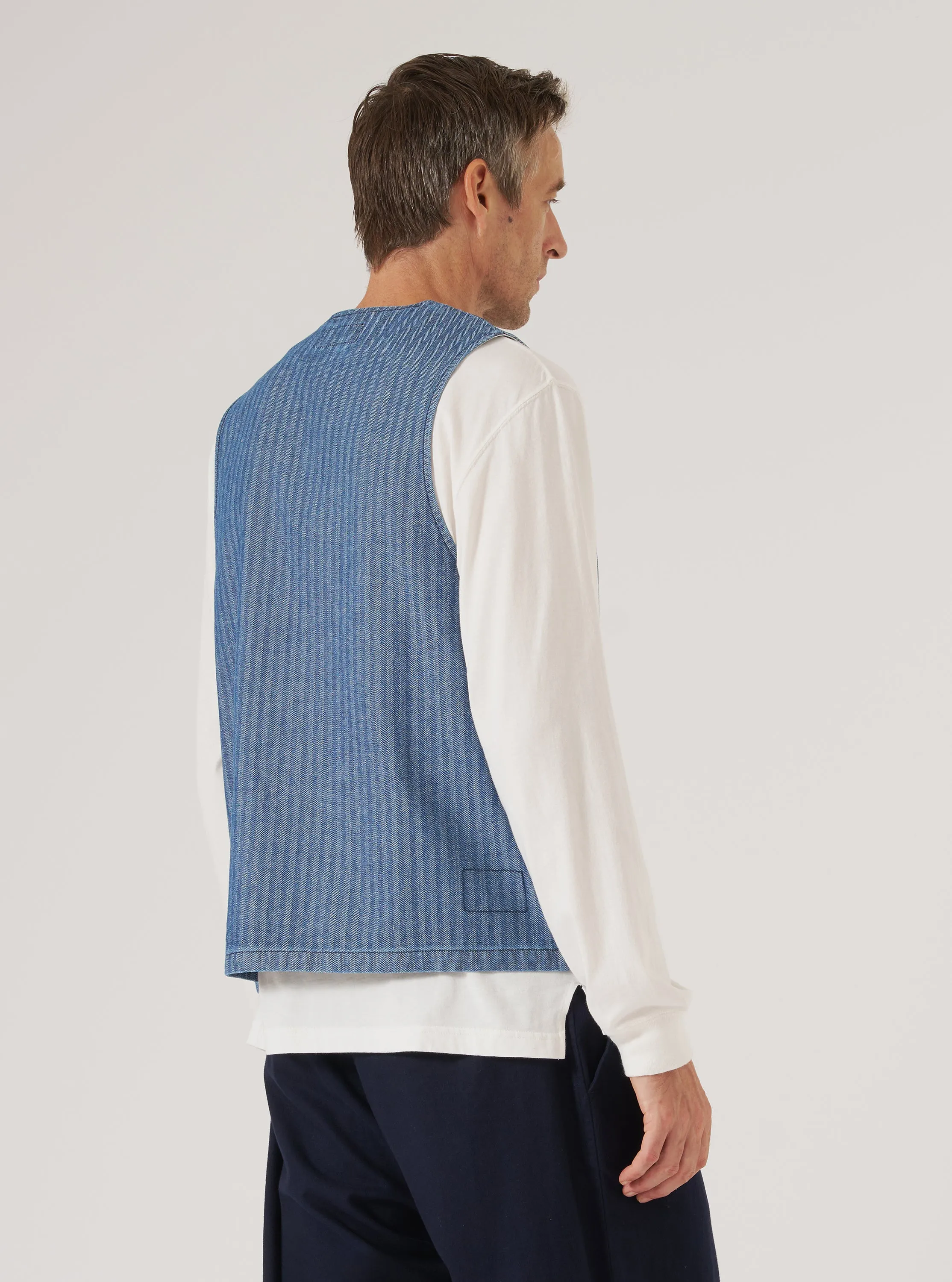 Indigo Denim Herringbone Operators Gilet sold by Universal Works product image thumbnail 3