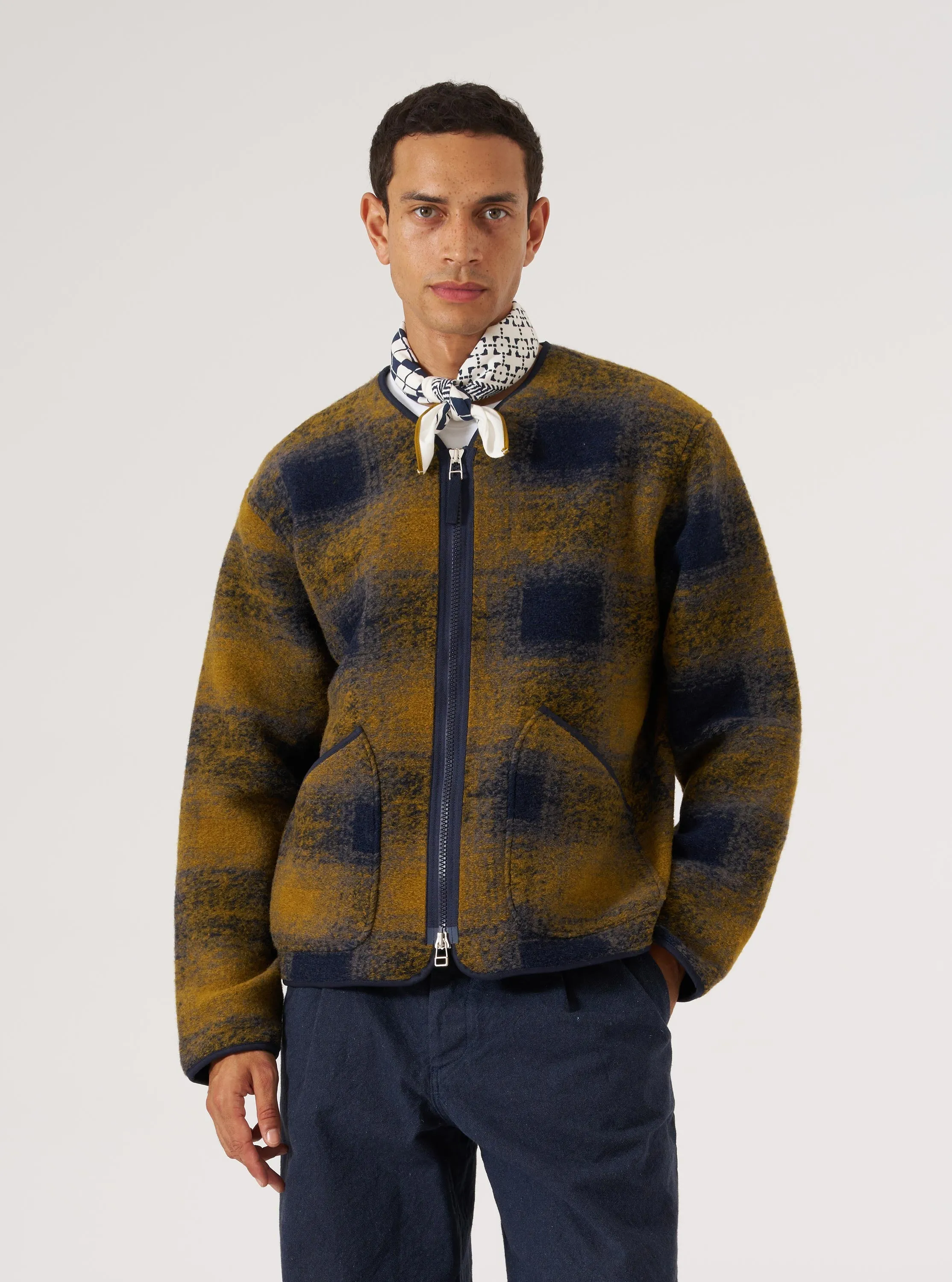 Navy Check Techno Melton Check Zip Liner Jacket sold by Universal Works product image thumbnail 2