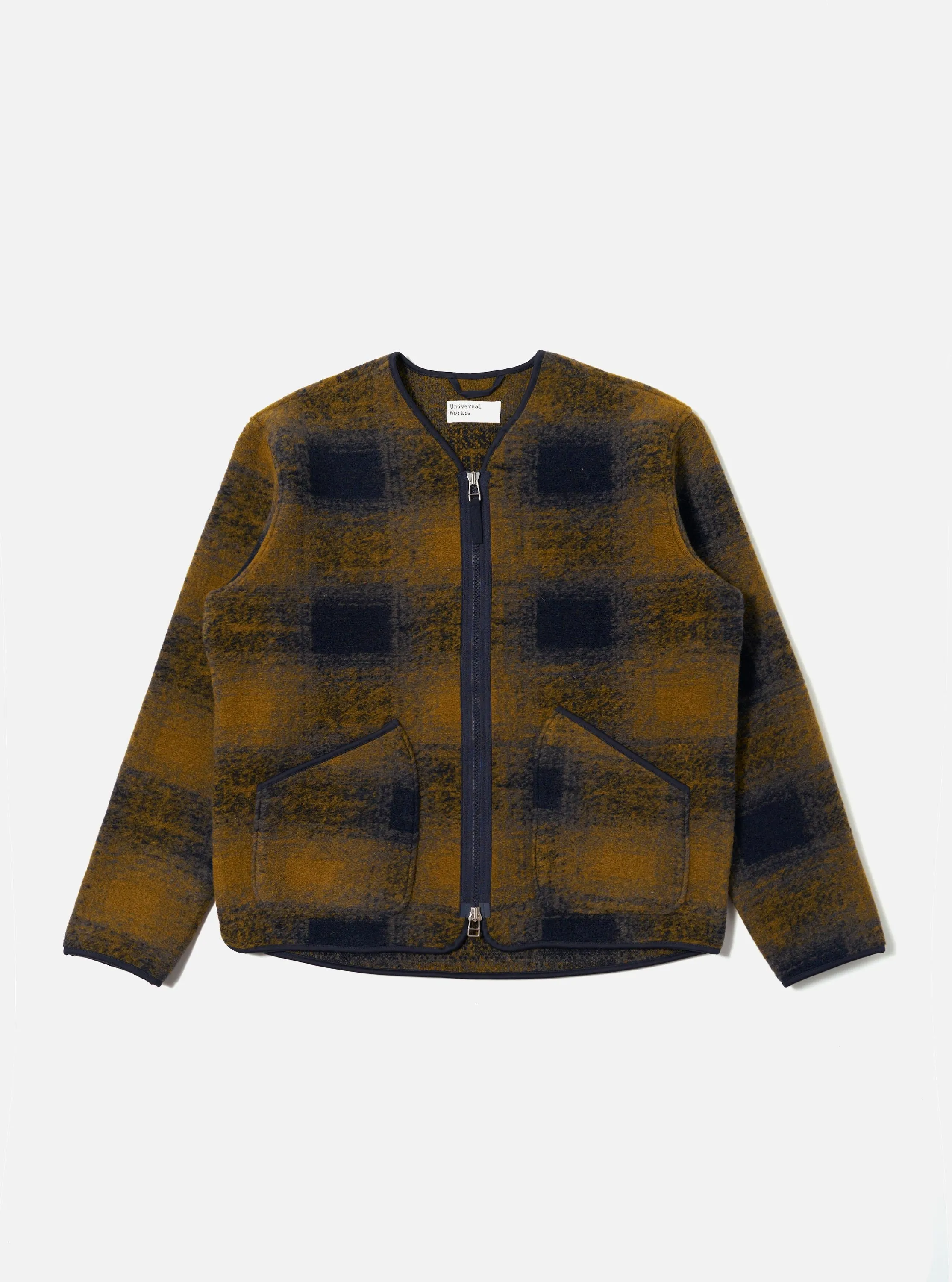 Navy Check Techno Melton Check Zip Liner Jacket sold by Universal Works