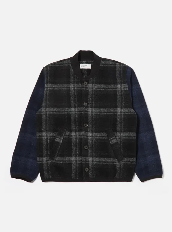Grey Moh Check Fleece Button Front Bomber sold by Universal Works