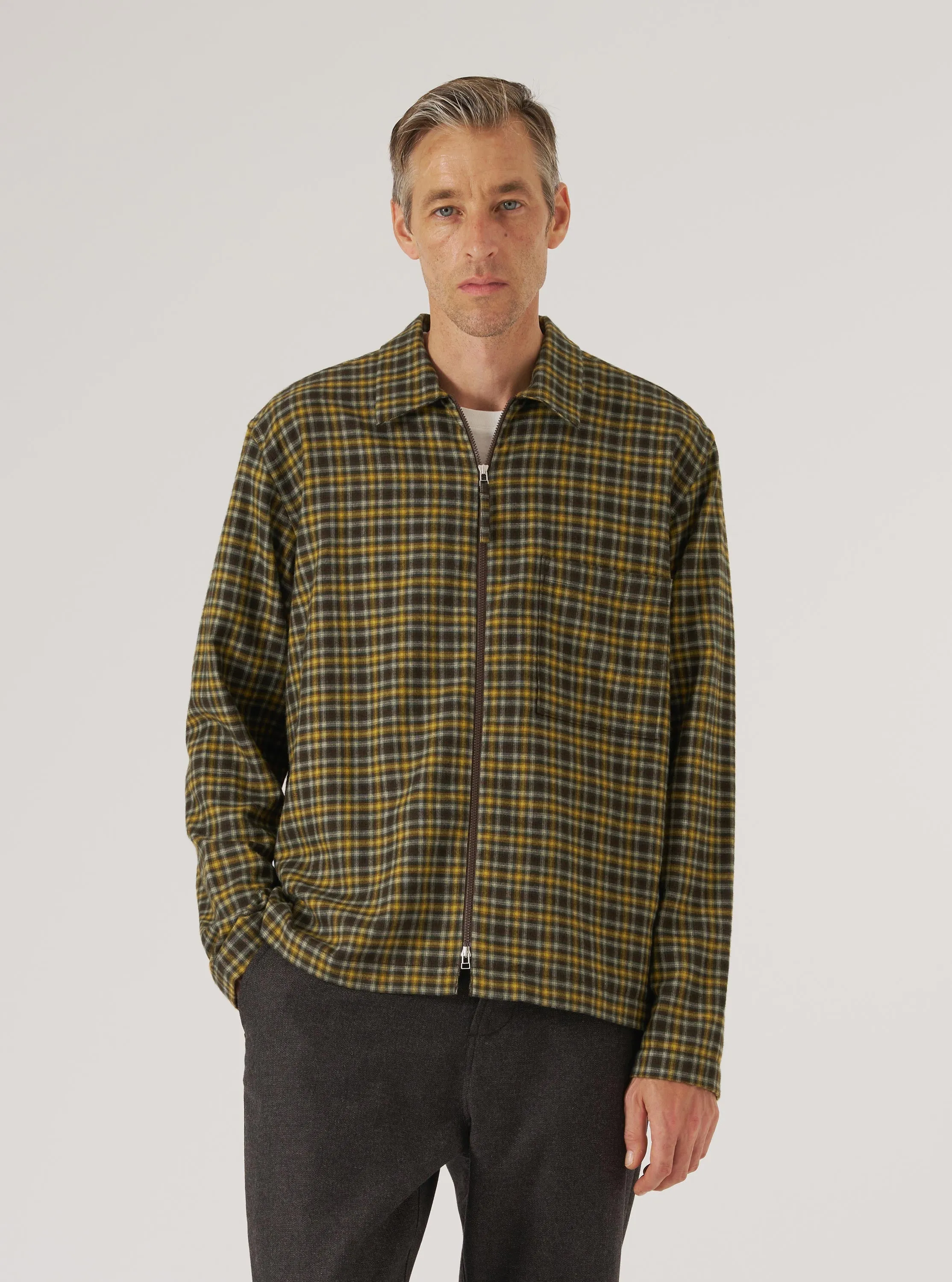 Brown Bang Check Zip Shirt sold by Universal Works product image thumbnail 2
