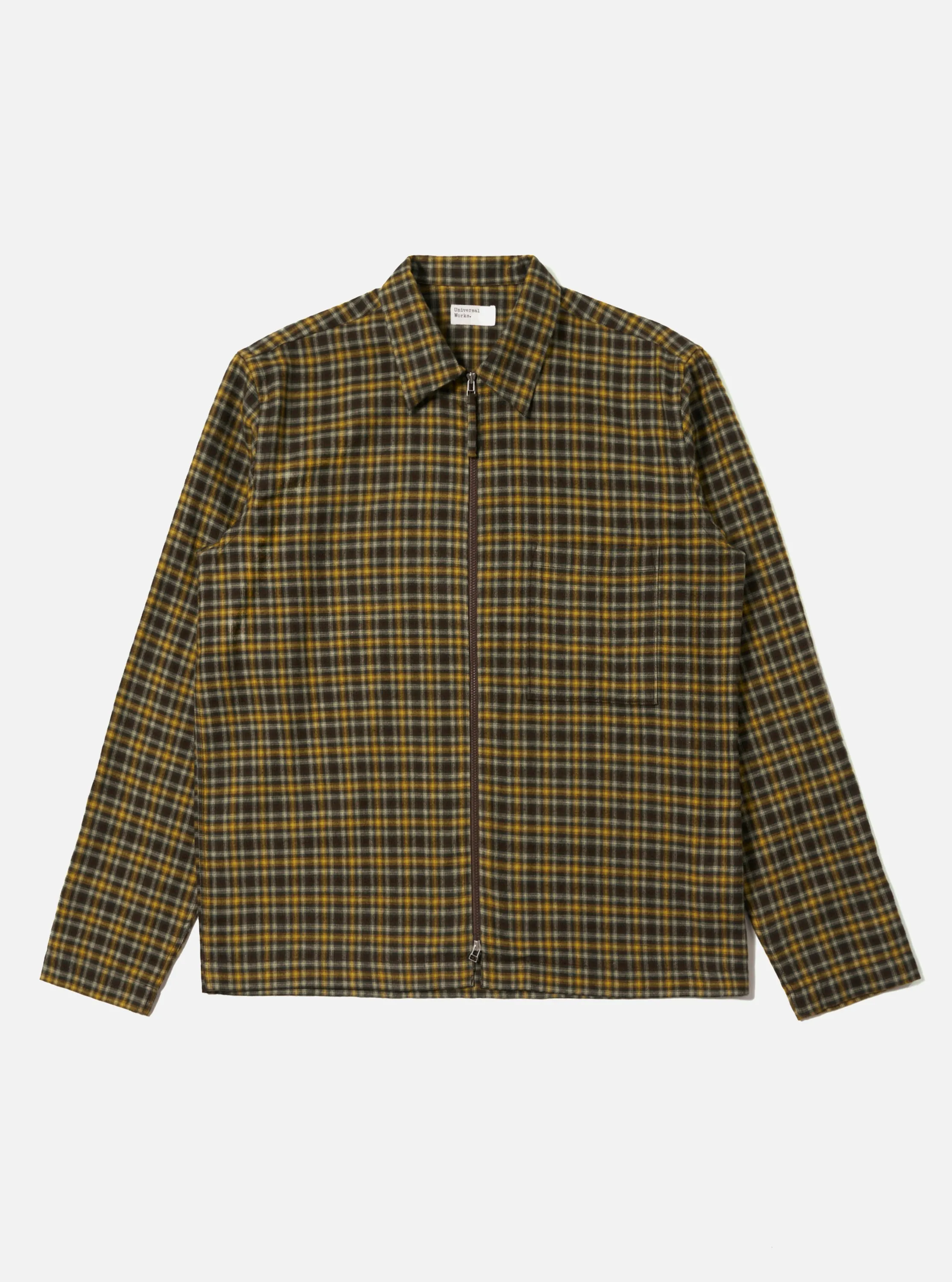 Brown Bang Check Zip Shirt sold by Universal Works
