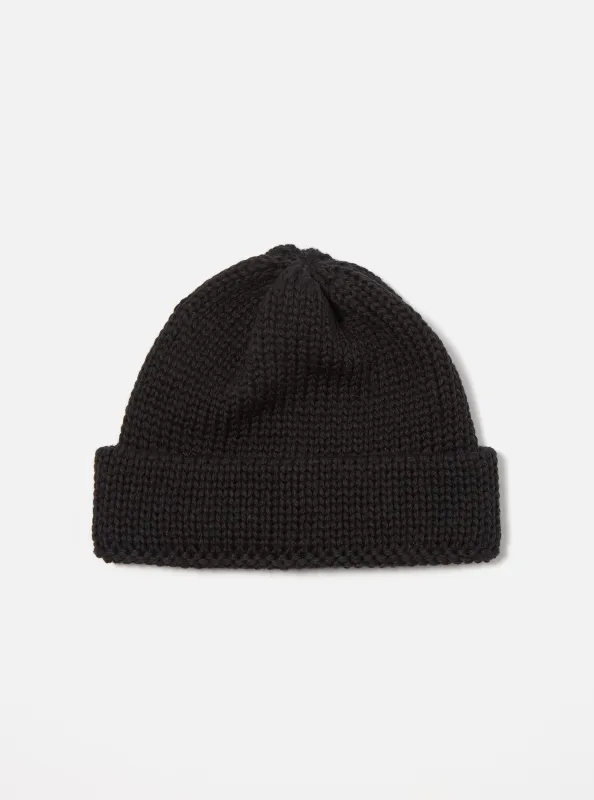 Black British Wool Short Watch Cap sold by Universal Works