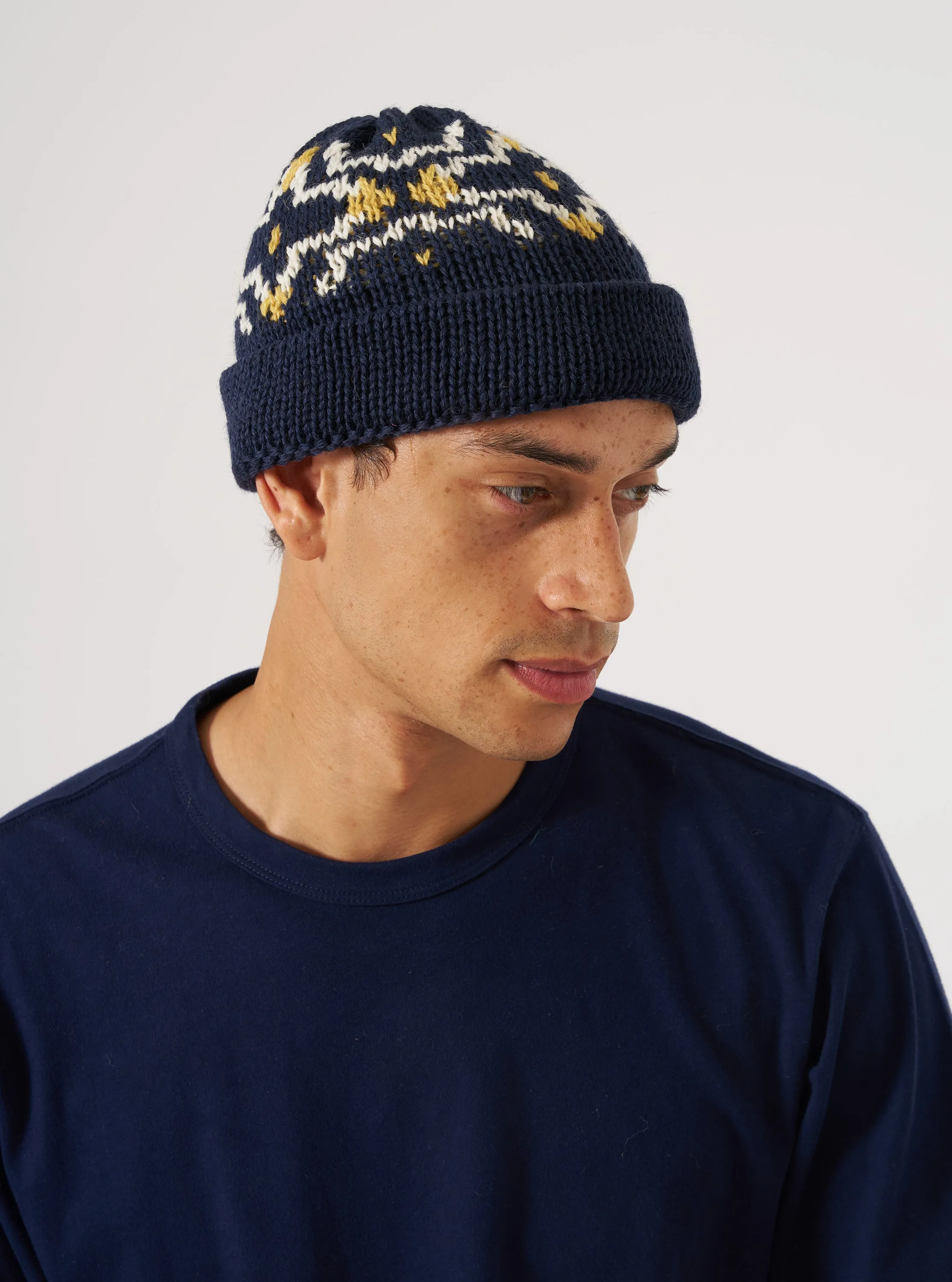 Navy/Ecru British Wool Short Watch Cap sold by Universal Works product image thumbnail 2