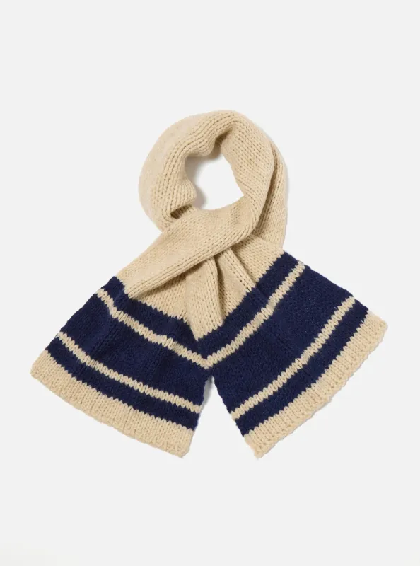 Sand Chunky Knit Stripe Lenny Scarf sold by Universal Works