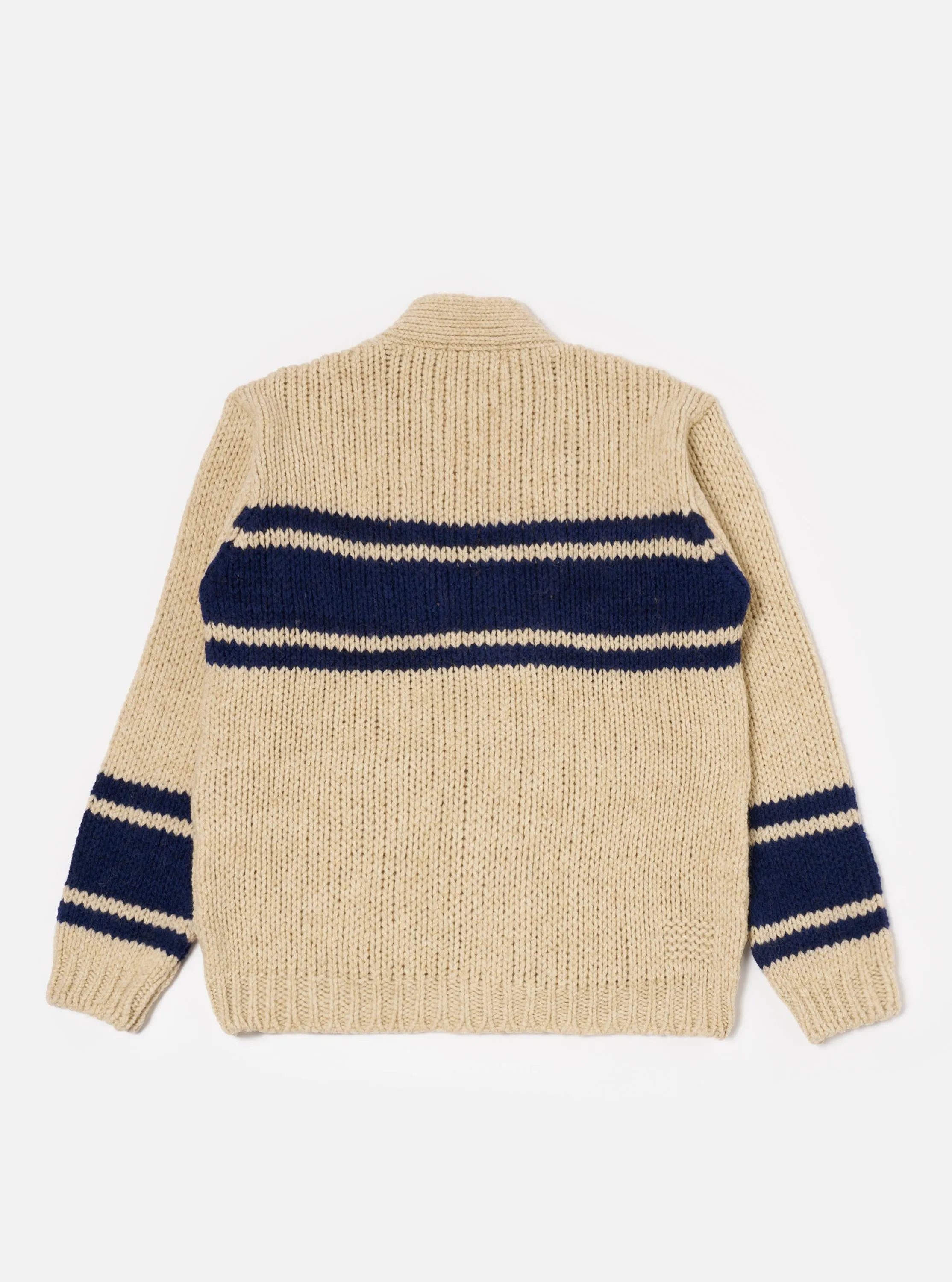 Sand Chunky Knit Stripe Langdale Cardigan sold by Universal Works product image thumbnail 5