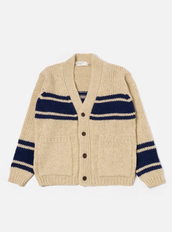 Sand Chunky Knit Stripe Langdale Cardigan sold by Universal Works