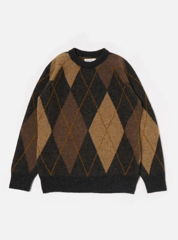 Brown Alpaca Knit Big Argyll Crew sold by Universal Works