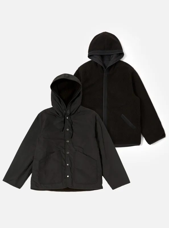 Black/Brown Recycled Polytech/Sherpa Reversible Simple Hooded Jacket sold by Universal Works