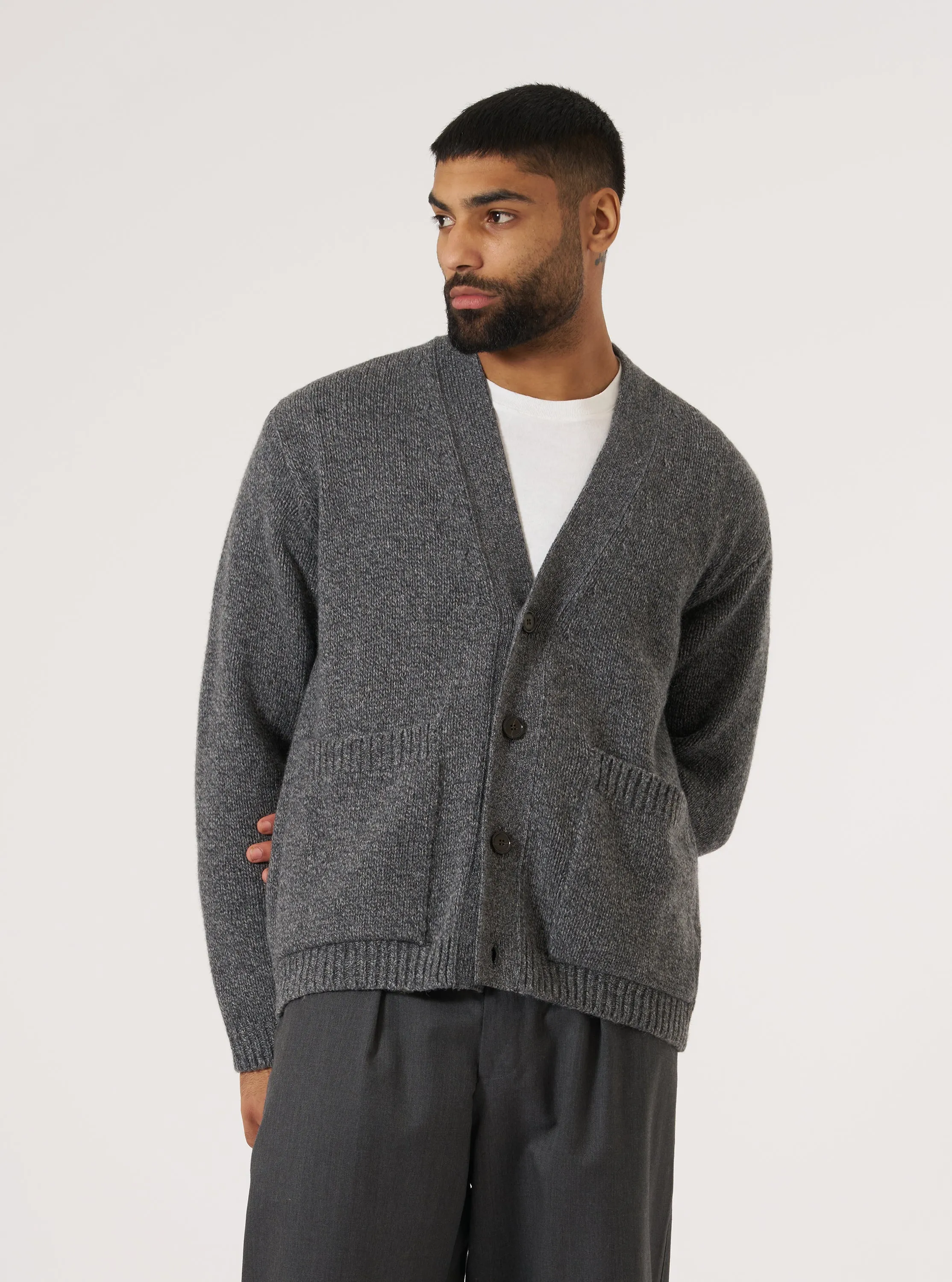 Grey Recycled Shetland Langdale Cardigan sold by Universal Works product image thumbnail 2