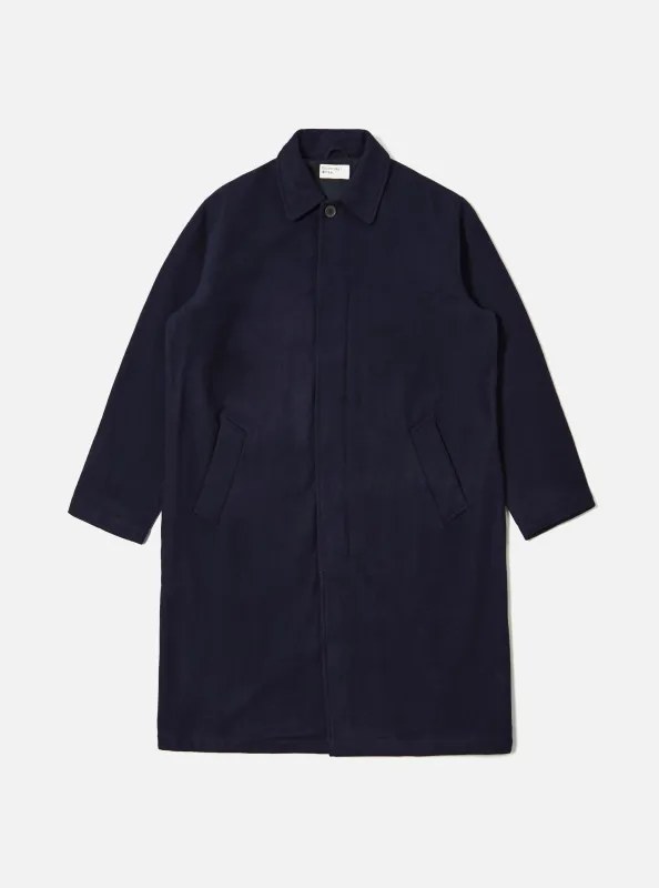 Navy Mowbray Mac Coat sold by Universal Works