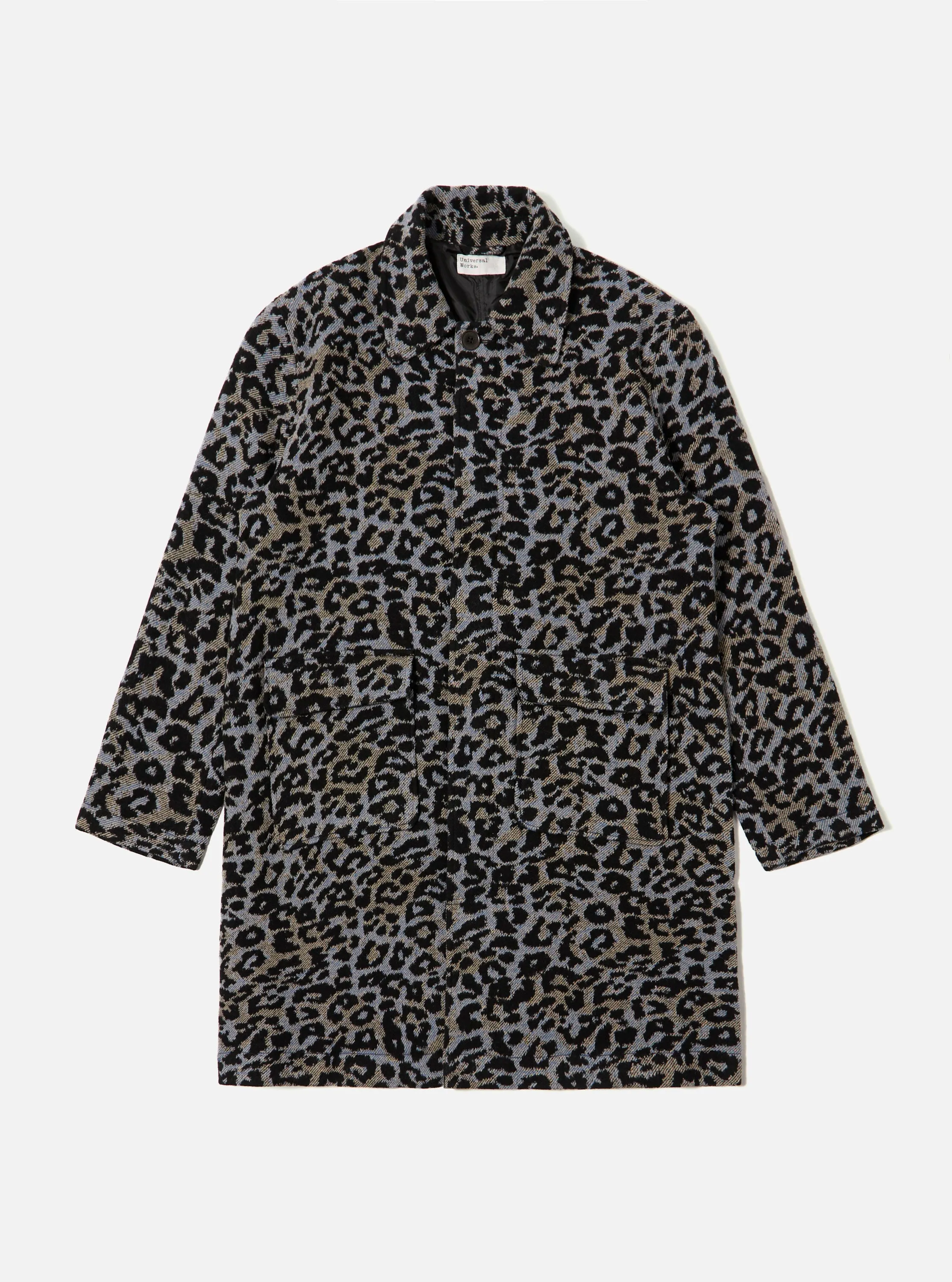 Blue Leopard Flower Wool Account Coat sold by Universal Works