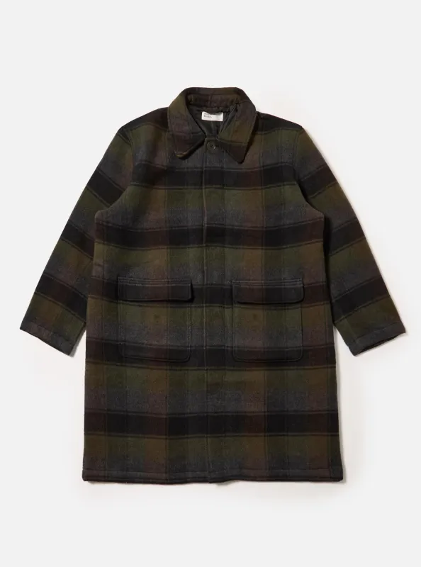 Black/Brown Berlin Wool Check Account Coat sold by Universal Works