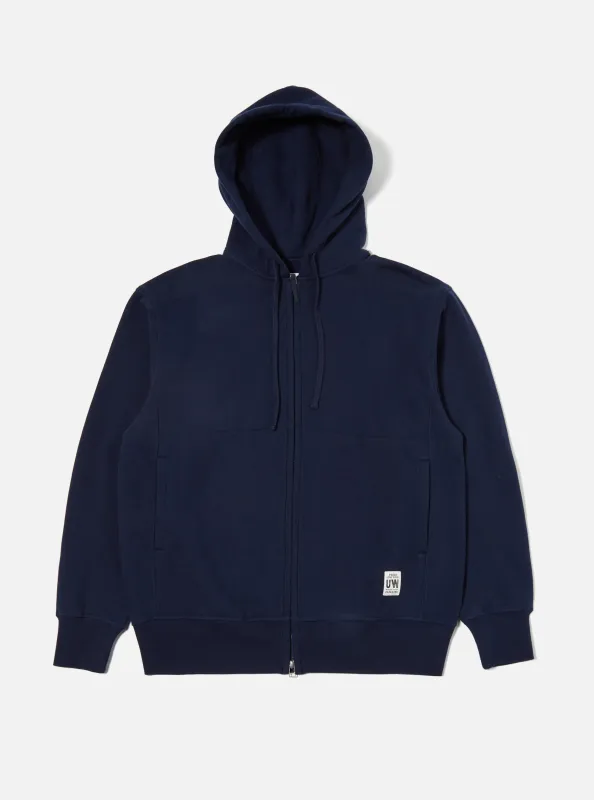 Navy Brush Back Sweat New York Hoody sold by Universal Works