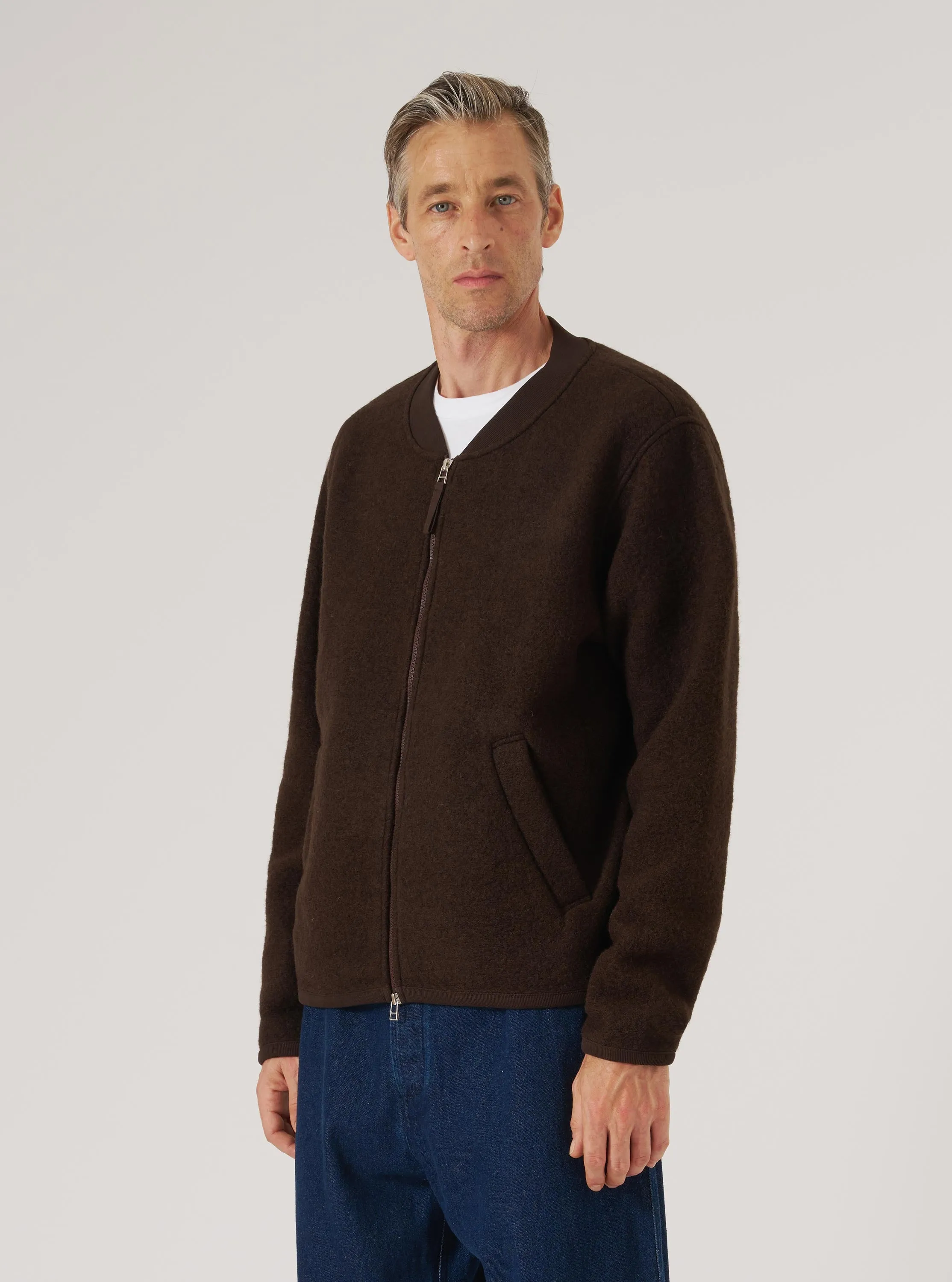 Brown Wool Fleece Zip Bomber sold by Universal Works product image thumbnail 2