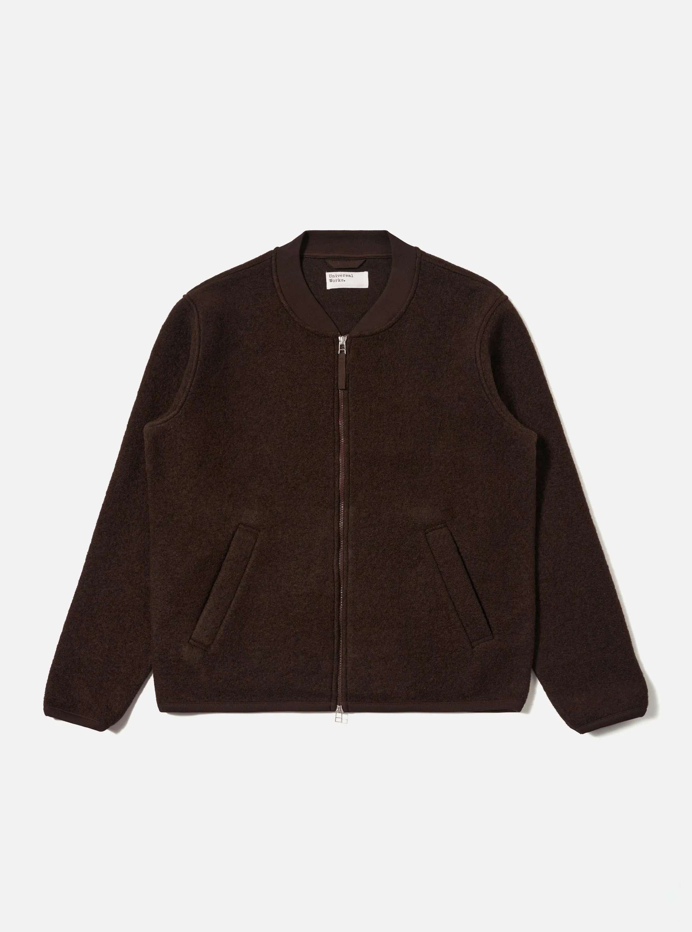 Brown Wool Fleece Zip Bomber sold by Universal Works