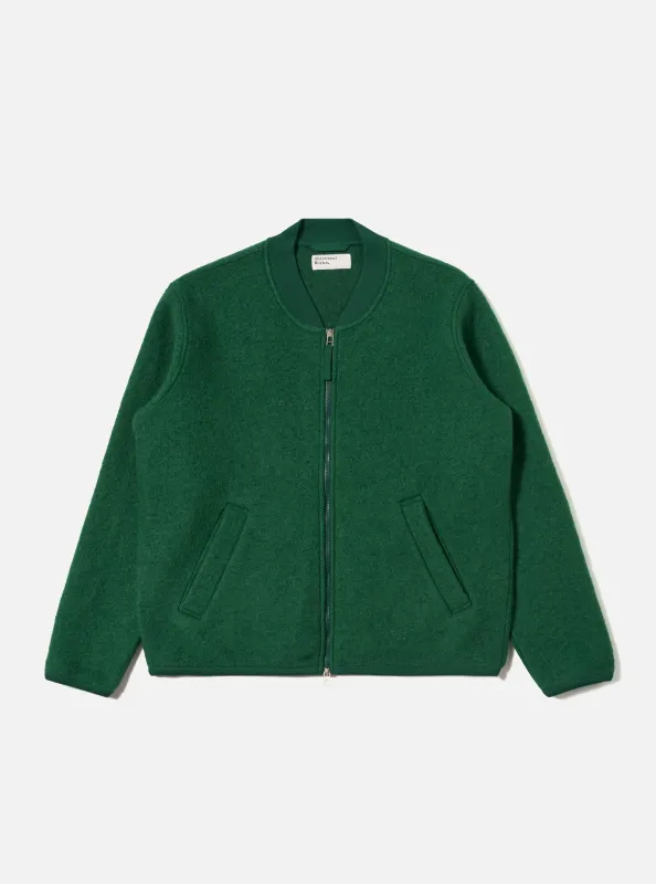 Green Wool Fleece Zip Bomber sold by Universal Works