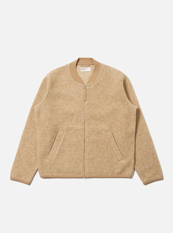 Fawn Wool Fleece Zip Bomber sold by Universal Works