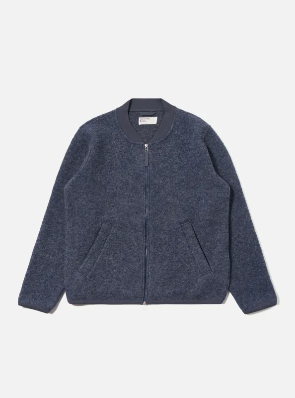 Slate Blue Wool Fleece Zip Bomber sold by Universal Works