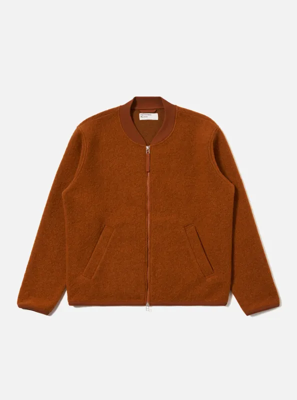 Rust Wool Fleece Zip Bomber sold by Universal Works