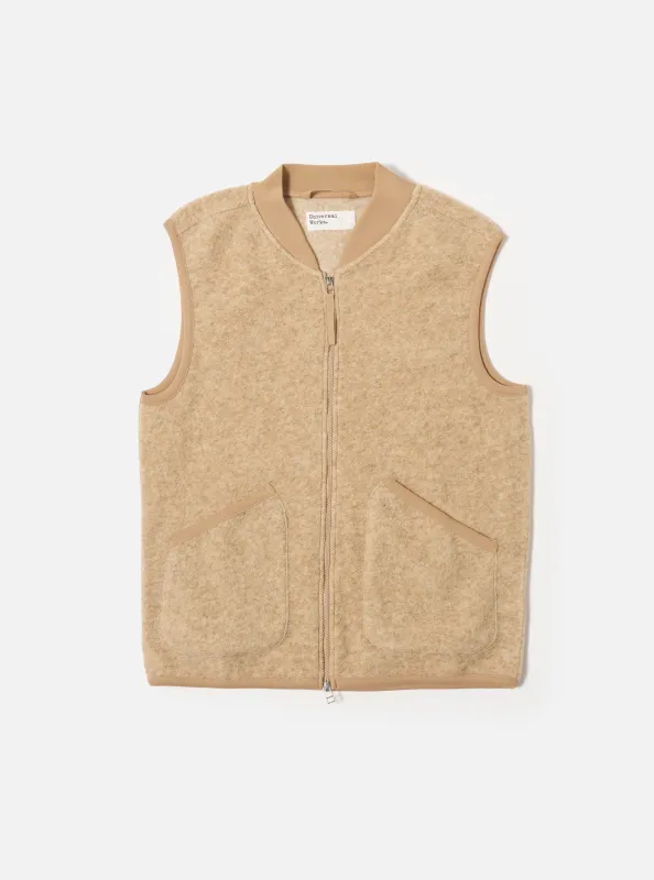 Fawn Wool Fleece Zip Waistcoat sold by Universal Works