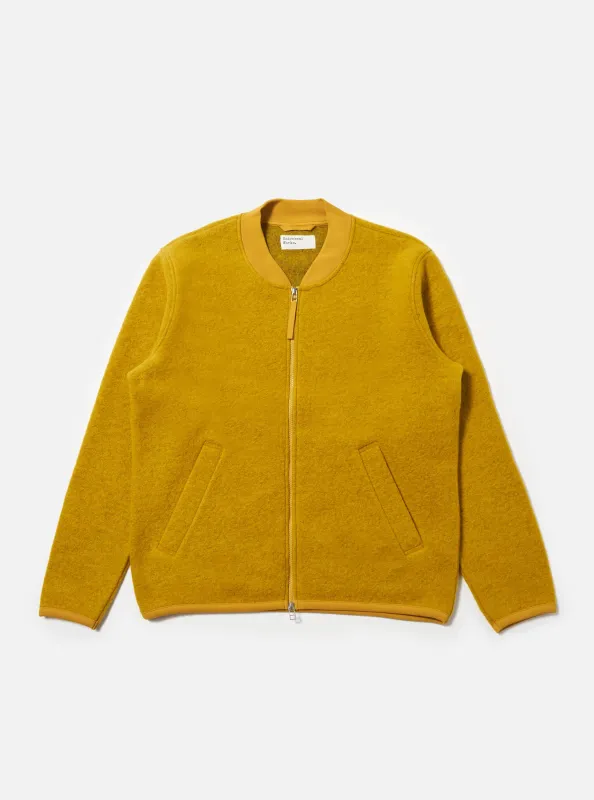 Yellow Wool Fleece Zip Bomber sold by Universal Works