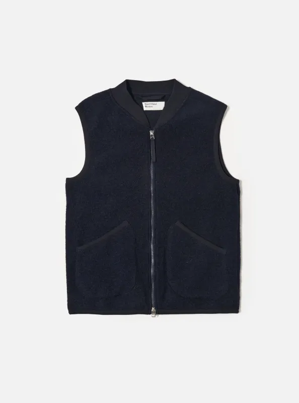 Navy Wool Fleece Zip Waistcoat sold by Universal Works