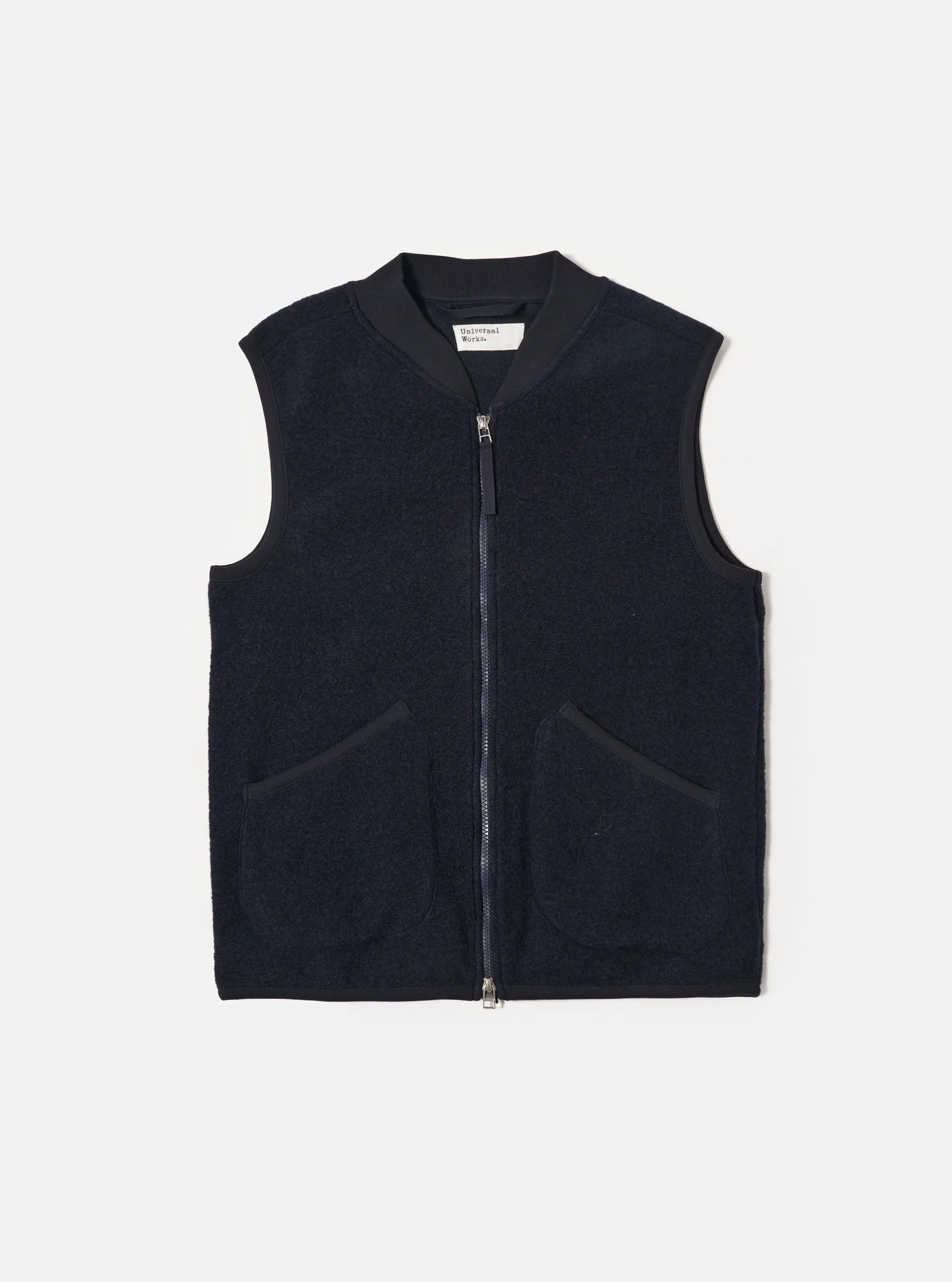 Navy Wool Fleece Zip Waistcoat sold by Universal Works