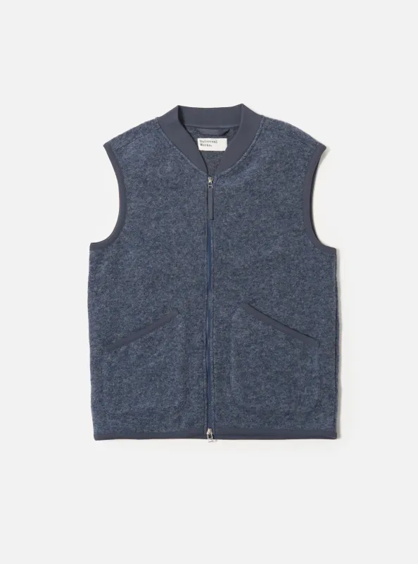 Slate Blue Wool Fleece Zip Waistcoat sold by Universal Works