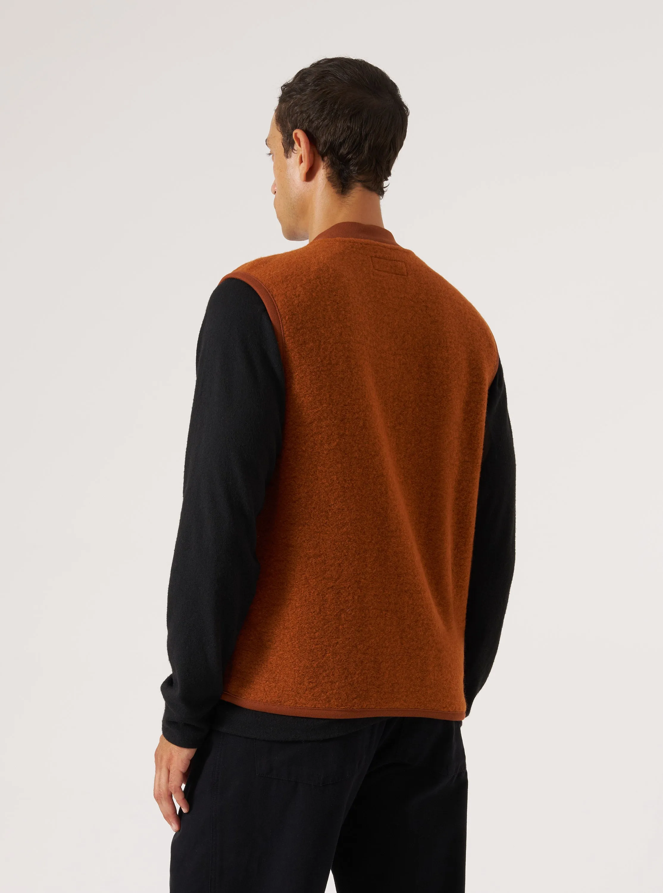 Rust Wool Fleece Zip Waistcoat sold by Universal Works product image thumbnail 3