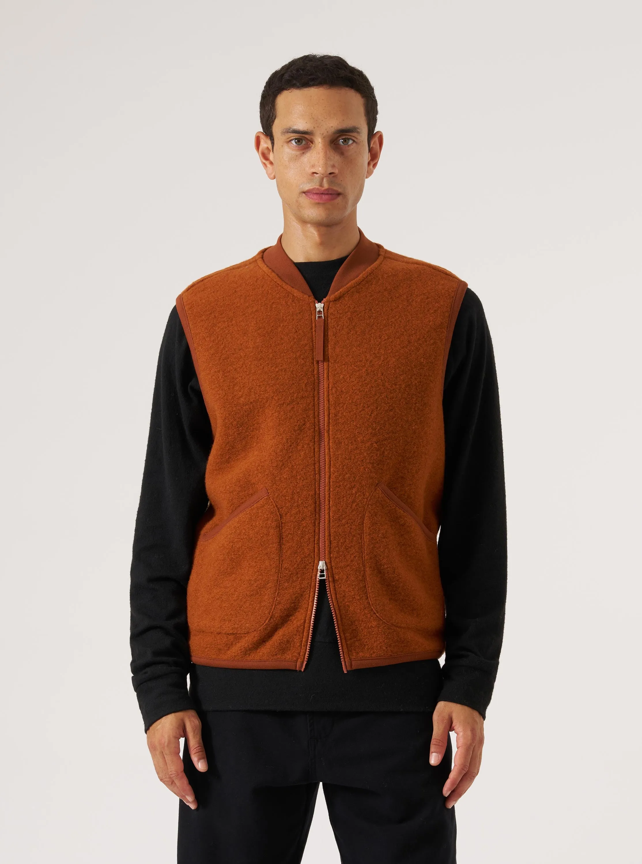 Rust Wool Fleece Zip Waistcoat sold by Universal Works product image thumbnail 2