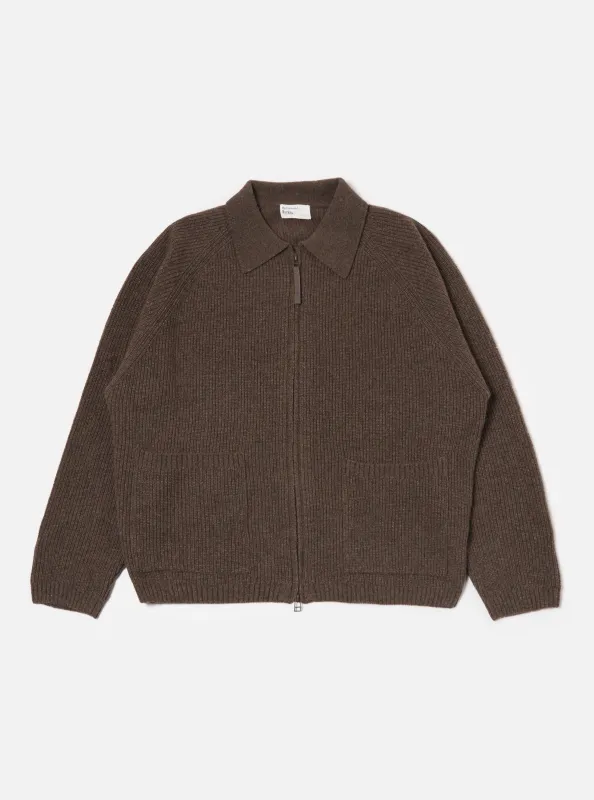 Brown Eco Wool Zip Cardigan sold by Universal Works