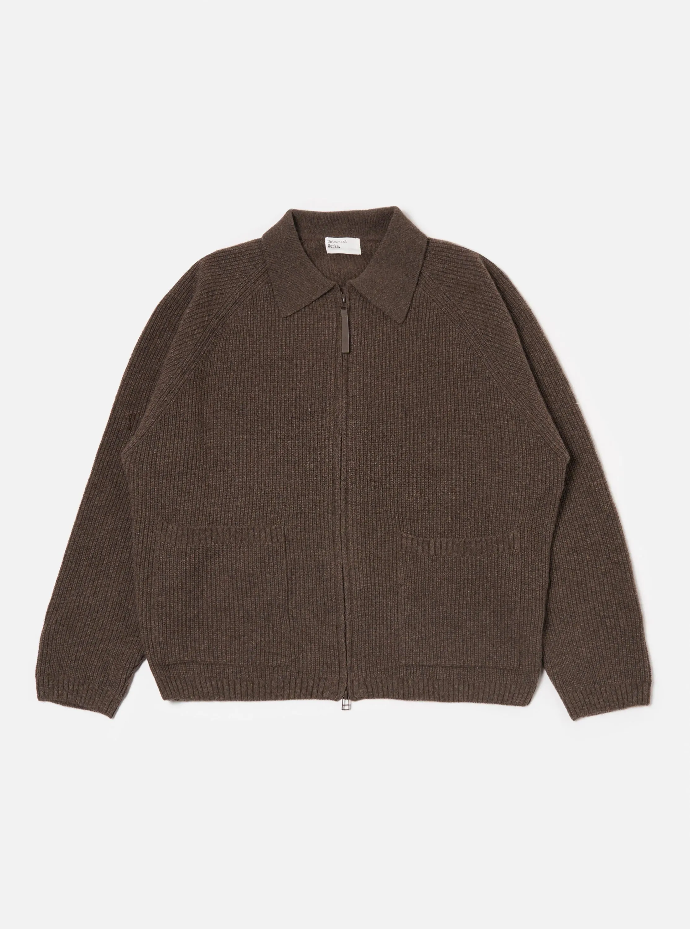 Brown Eco Wool Zip Cardigan sold by Universal Works