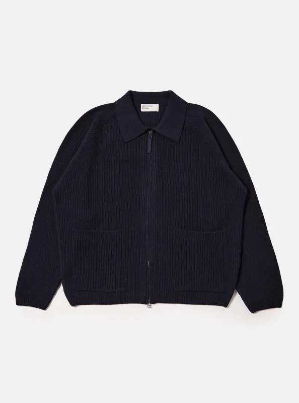 Navy Eco Wool Zip Cardigan sold by Universal Works