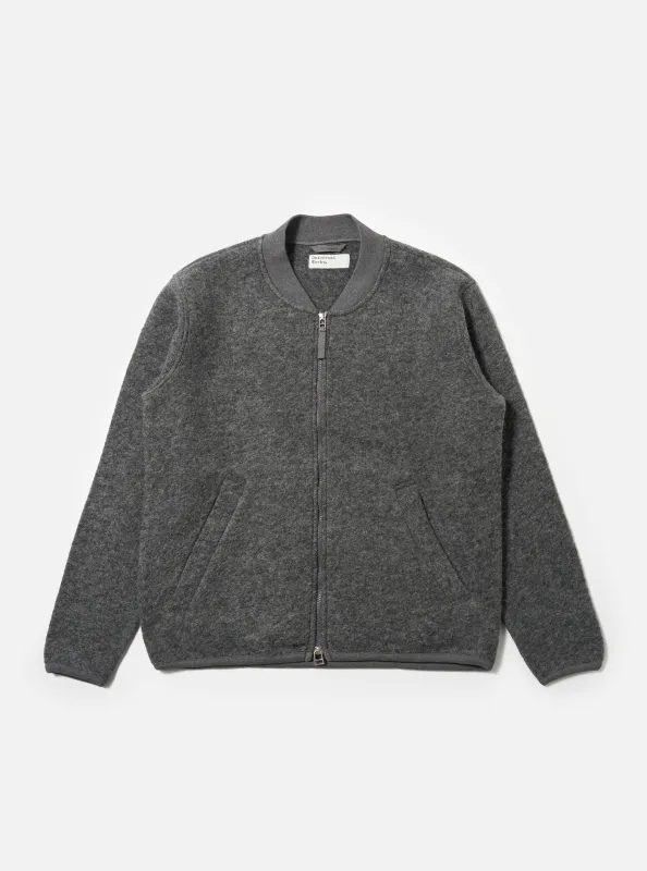Grey Marl Wool Fleece Zip Bomber sold by Universal Works