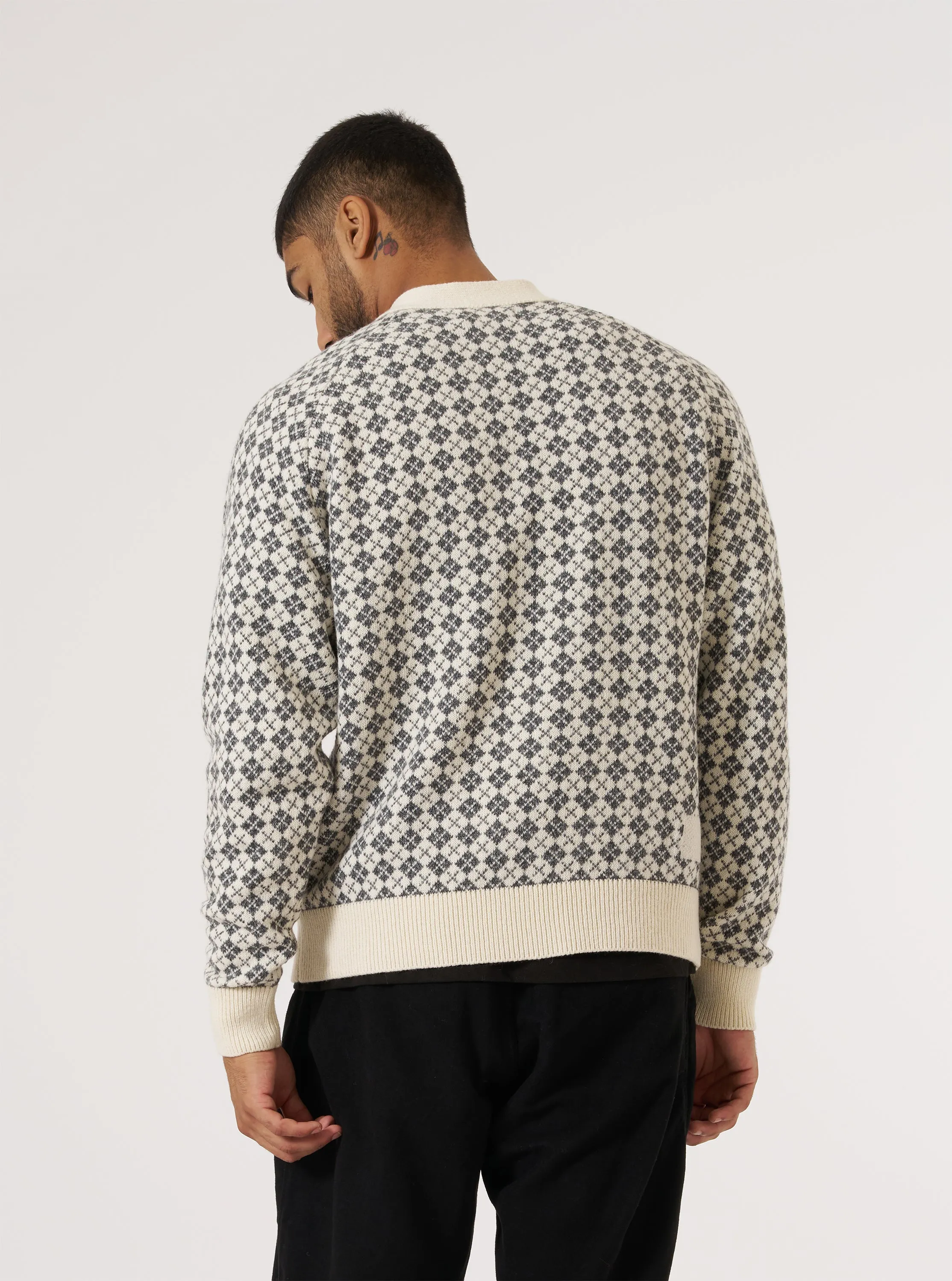 Ecru/Grey Plain Knit Argyll Allan Cardigan sold by Universal Works product image thumbnail 3